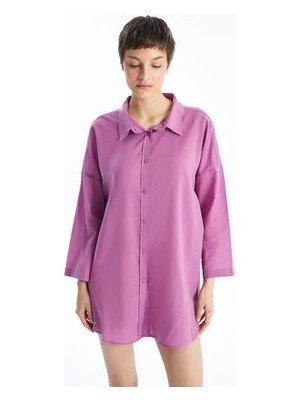 Gömlek Yaka Düz Uzun Kollu Kadın Plaj Elbisesi