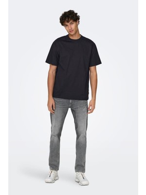 Jack & Jones Only&Sons ONSFRED LIFE RLX SS TEE N Siyah Erkek Kısa Kol T-Shirt