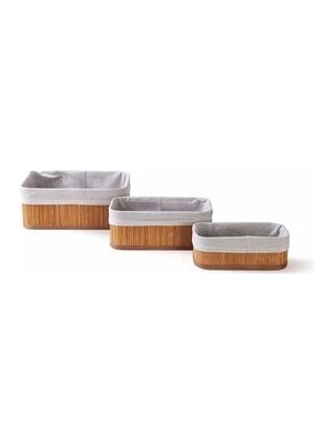 Deco&style Bambu 3'lü Sepet - Bej Organizer Sepet Seti / Banyo,makyaj Düzenleyici