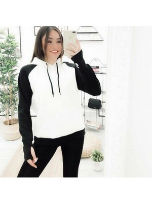 Kadın Panda Üç Iplik Kumaş Kapüşonlu Polar Sweat 65 cm