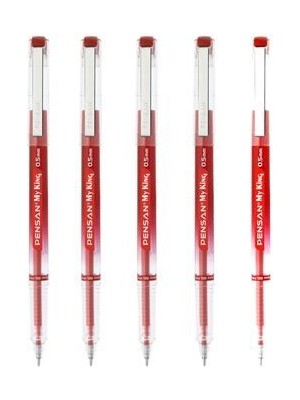 Pensan My King Iğne Uçlu Metal Klipsli Jel Tükenmez Kalem 0.5 mm Kırmızı - 5 Adet