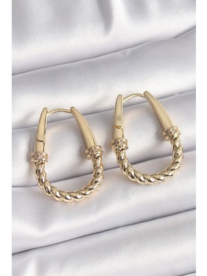 Ezo Concept 316L Çelik Gold Renk Burgu Halka Model Kadın Küpe