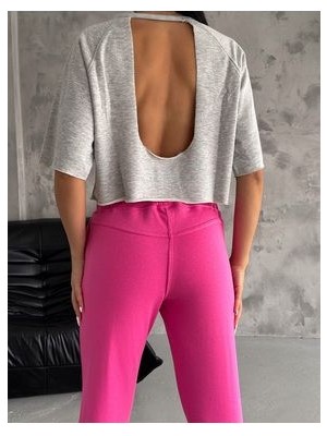 Kadın Sırt Dekolteli Pis Dikişli Oversize Kısa Kollu Sweat