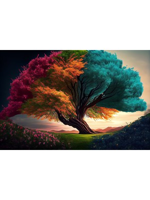 Aden Dekoratif Renkli Ağaç Kanvas Tablo