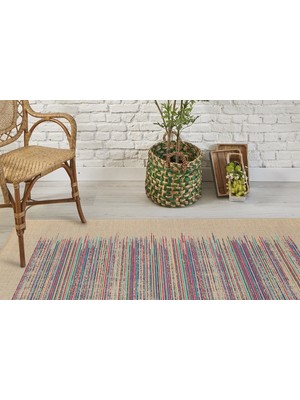 Eko Halı Eko Brooklyn Hasır Görünümlü Kaymaz Renkli Dokuma Modern Kilim BRK02 Renkli