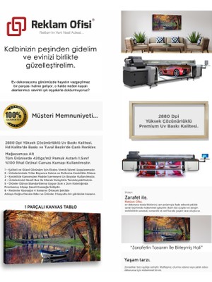 Reklam Ofisi Sonbahar Göl Kenarı Kayık Manzara Modern Premium Kanvas Tablo