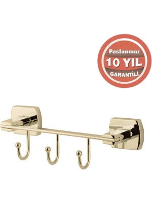 Çelik Banyo Paslanmaz Pirinç Milano 3’lü Askılık Krom Altın Sarı Gold