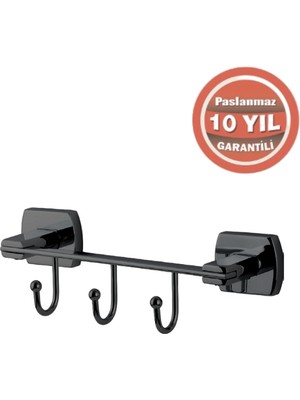Çelik Banyo Paslanmaz Pirinç Milano 3’lü Askılık Krom Mat Siyah