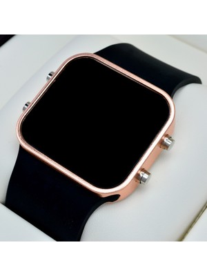 Saattino Siyah Silikon Kordonlu Rose Metal Kasa Unisex Model Dijital Saat ST-303567