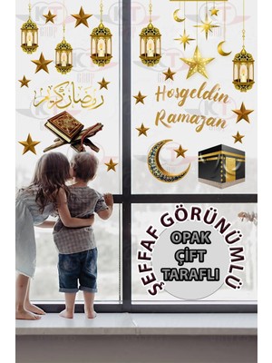 Ramazan Ayı Temalı Çift Taraflı Cam Duvar Süsleri Hoşgeldin Ramazan Sticker Seti