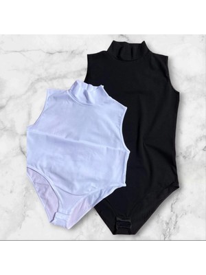 Kadın Sıfır Kol (Kolsuz) 2'li Beyaz ve Siyah Likralı Viskon Kumaş Çıtçıtlı Badi-Atlet