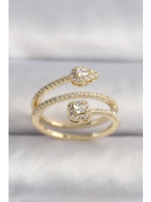 Clariss Pirinç Gold Renk Zirkon Taşlı Ok Model Vıp Seri Kadın Yüzük