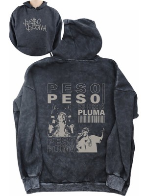Unisex Peso Pluma Sırt Baskılı Kapüşonlu Yıkamalı Sweatshirt, Oversize Rapper Baskıllı Retro Hoodie