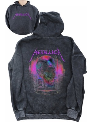 Unisex Vintage Metallica Sırt Baskılı Kapüşonlu Yıkamalı Sweatshirt,oversize Rock Band Baskı Hoodie
