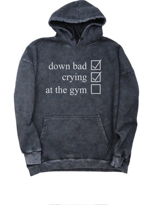 Unisex At The Gym Yazılı Kapüşonlu Yıkamalı Sweatshirt, Oversize Gym Baskılı Vinage Hoodie