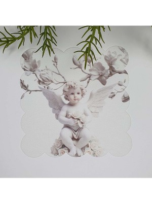 Decofav Melek Heykeli ve Beyaz Çiçek Tasarım Lazer Kesim Kumaş Kokteyl Peçetesi 1 Adet