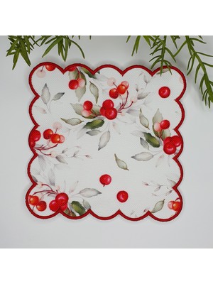 Decofav Sulu Boya Kokinalar ve Yapraklar Tasarımlı Nakış Kenar Kumaş Kokteyl Peçetesi 1 Adet