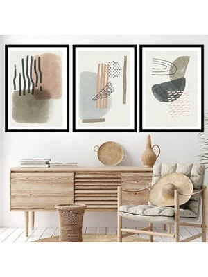 Geometrik Bej Tonlar 1 Üçlü Çerçeve ve Poster Seti - C1031