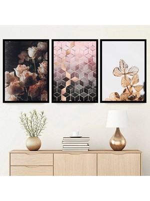 Mozaik & Bitkiler Üçlü Çerçeve ve Poster Seti - B1023