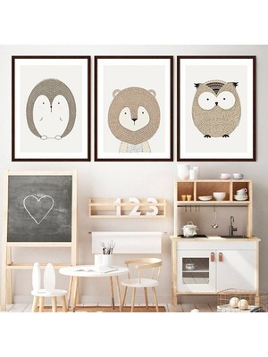 Kirpi, Aslan ve Baykuş 1 Üçlü Çerçeve ve Poster Seti - HA1028