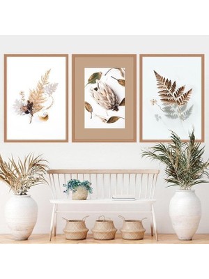 Kahverengi Otlar 1 Üçlü Çerçeve ve Poster Seti - B1056