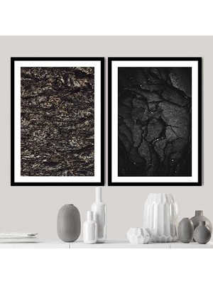 Kömür & Taş Doku Ikili Çerçeve ve Poster Seti - DK1004