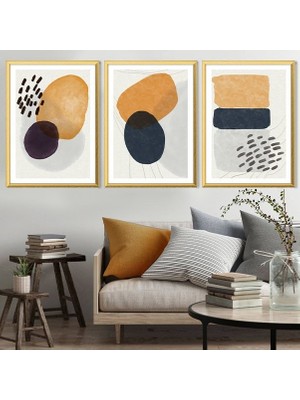 Geometrik Turuncu Tonlar 1 Üçlü Çerçeve ve Poster Seti - C1033