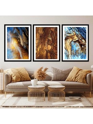 Gold ve Mavinin Uyumu Üçlü Çerçeve ve Poster Seti - G1005