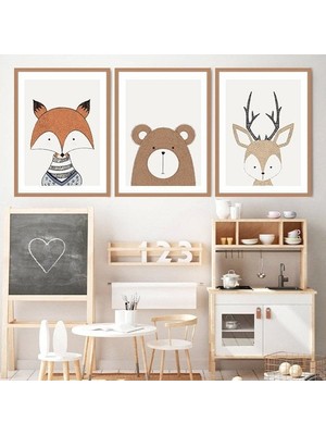 Tilki, Ayı ve Geyik 1 Üçlü Çerçeve ve Poster Seti - HA1027