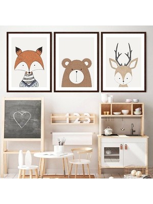 Tilki, Ayı ve Geyik 1 Üçlü Çerçeve ve Poster Seti - HA1027
