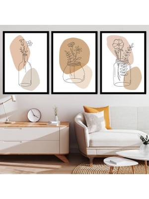 Vazoda Çiçekler 1 Üçlü Çerçeve ve Poster Seti - C1001