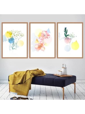 Geometrik Desenli Bitkiler Üçlü Çerçeve ve Poster Seti - B1052