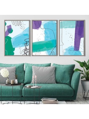 Çizgisel Lekeler 4 Üçlü Çerçeve ve Poster Seti - C1036