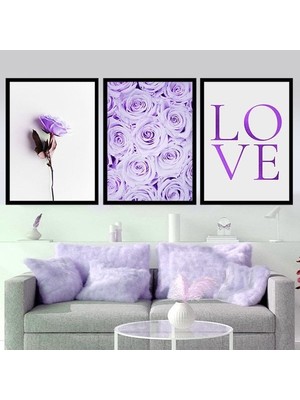 Mor Love Üçlü Çerçeve ve Poster Seti - B1022