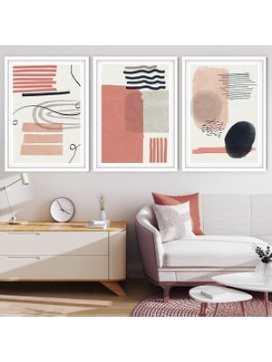 Geometrik Bej Tonlar 2 Üçlü Çerçeve ve Poster Seti - C1034