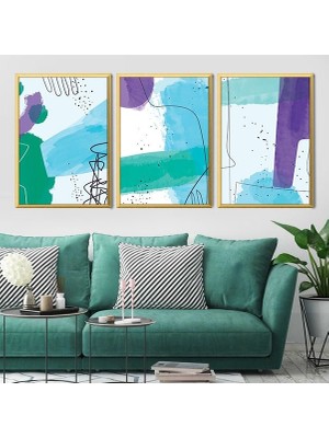 Çizgisel Lekeler 4 Üçlü Çerçeve ve Poster Seti - C1036