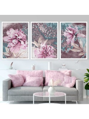 Pembe Lotus Üçlü Çerçeve ve Poster Seti - B1032