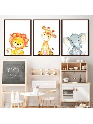 Ayı, Zürafa ve Fil Üçlü Çerçeve ve Poster Seti - HA1000