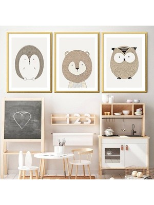 Kirpi, Aslan ve Baykuş 1 Üçlü Çerçeve ve Poster Seti - HA1028