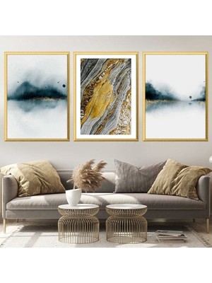 Gold Detaylı Soyut Dokunuşlar 1 Üçlü Çerçeve ve Poster Seti - G1007