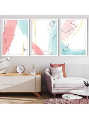 Çizgisel Lekeler 5 Üçlü Çerçeve ve Poster Seti - C1037