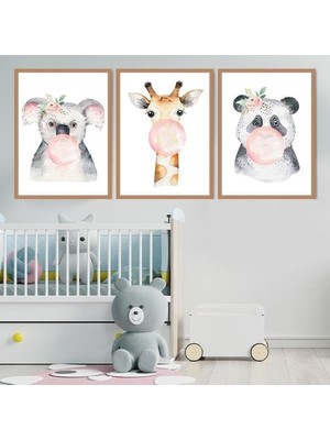 Sakızlı Panda, Zürafa ve Koala Üçlü Çerçeve ve Poster Seti - HA1002