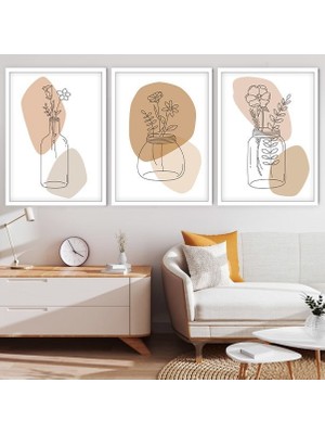 Vazoda Çiçekler 1 Üçlü Çerçeve ve Poster Seti - C1001