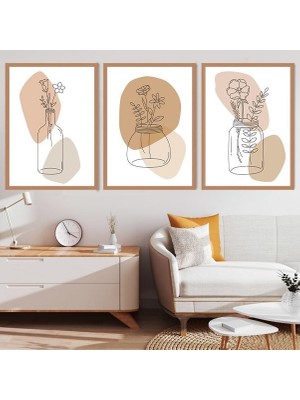 Vazoda Çiçekler 1 Üçlü Çerçeve ve Poster Seti - C1001