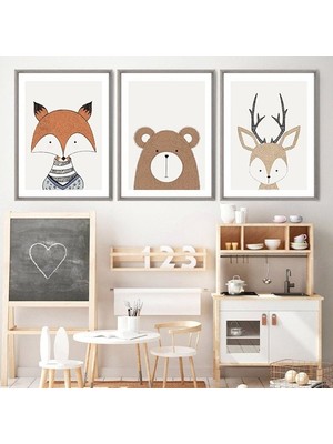 Tilki, Ayı ve Geyik 1 Üçlü Çerçeve ve Poster Seti - HA1027