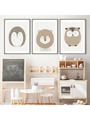 Kirpi, Aslan ve Baykuş 1 Üçlü Çerçeve ve Poster Seti - HA1028