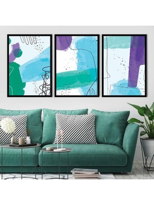 Çizgisel Lekeler 4 Üçlü Çerçeve ve Poster Seti - C1036