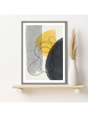 Sarı & Gri & Siyah Geometrik Lekeler 3 Çerçeve ve Poster - C1068