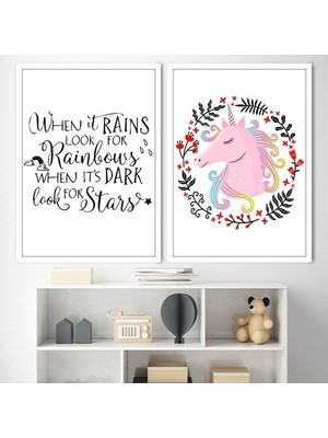 Unicorn ve Yağmur Ikili Çerçeve ve Poster Seti - HA1008