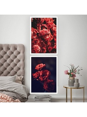 Bordo Güller Ikili Çerçeve ve Poster Seti -B1006